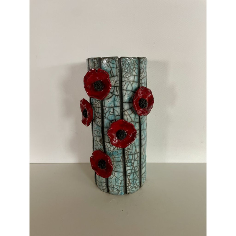 Vase raku "coquelicots" une déco très tendance, un bel objet décoratif