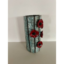 Vase raku "coquelicots" une déco très tendance, un bel objet décoratif