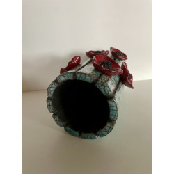 Vase raku "coquelicots" une déco très tendance, un bel objet décoratif