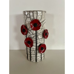 Vase raku "coquelicots" une déco très tendance, un bel objet décoratif