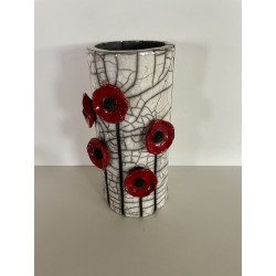 "Poppies" Raku ceramic vase