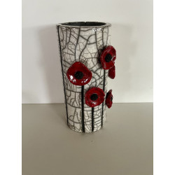 "Poppies" Raku ceramic vase