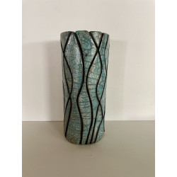 Création artisanale, grand vase en céramique raku bleu turquoise