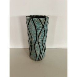 Création artisanale, grand vase en céramique raku bleu turquoise