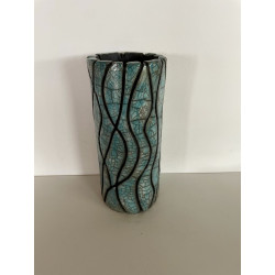 Création artisanale, grand vase en céramique raku bleu turquoise