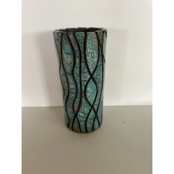 Création artisanale, grand vase en céramique raku bleu turquoise