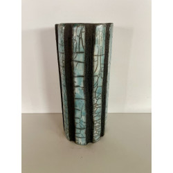 Unique decorative art piece and superb tall turquoise Raku vase
