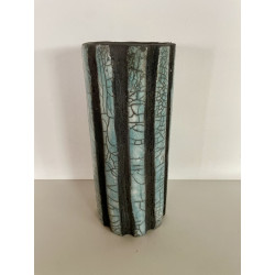 Unique decorative art piece and superb tall turquoise Raku vase