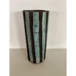 Unique decorative art piece and superb tall turquoise Raku vase