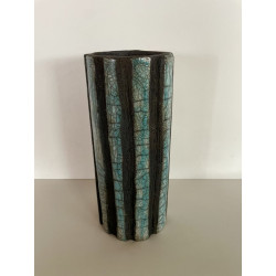 Unique decorative art piece and superb tall turquoise Raku vase