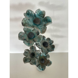 Original Raku Ceramic Blue/Turquoise  Soliflore Vase with Red Flower