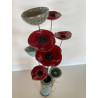 Bel ensemble vase et fleurs bleu turquoise en céramique raku