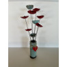 Bel ensemble vase et fleurs bleu turquoise en céramique raku