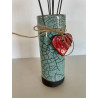 Bel ensemble vase et fleurs bleu turquoise en céramique raku