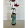 Bel ensemble vase et fleurs bleu turquoise en céramique raku
