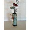 Bel ensemble vase et fleurs bleu turquoise en céramique raku