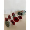 Bel ensemble vase et fleurs bleu turquoise en céramique raku