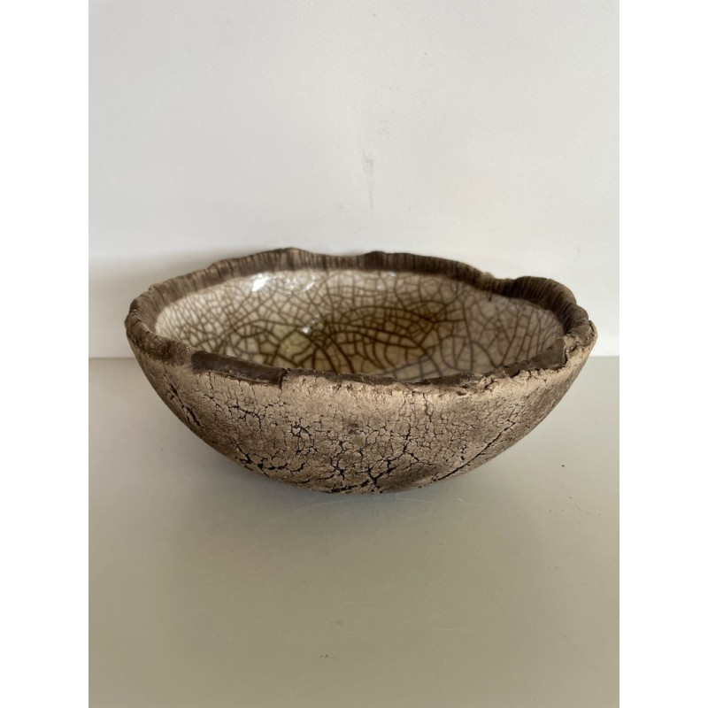 Grande coupe ou centre de table en céramique raku blanc