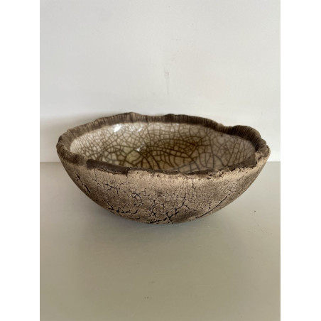 Grande coupe ou centre de table en céramique raku blanc