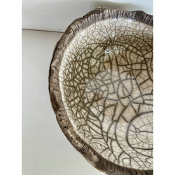 Grande coupe ou centre de table en céramique raku blanc