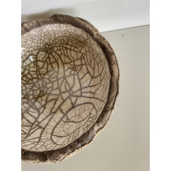 Grande coupe ou centre de table en céramique raku blanc