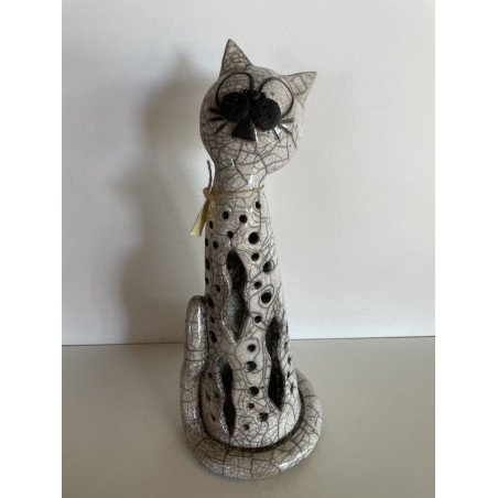 Grand Chat Photophore "Simba" Céramique Raku
