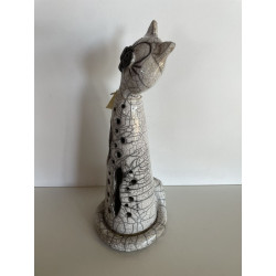 Grand Chat Photophore "Simba" Céramique Raku