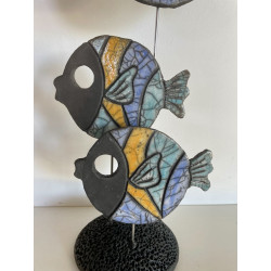 Banc de Poissons Colorés Céramique Raku