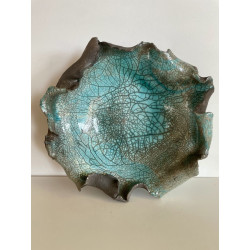 Coupe décorative unique en céramique raku bleu turquoise