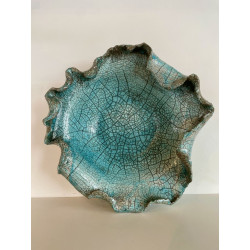 Coupe décorative unique en céramique raku bleu turquoise