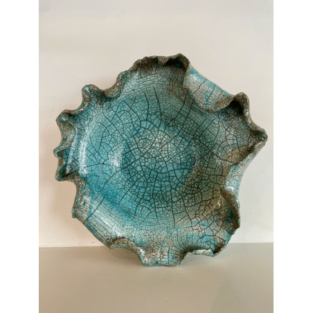 Coupe décorative unique en céramique raku bleu turquoise