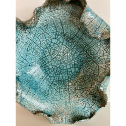 Coupe décorative unique en céramique raku bleu turquoise