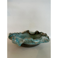 Coupe décorative unique en céramique raku bleu turquoise