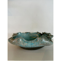 Coupe décorative unique en céramique raku bleu turquoise