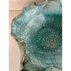 Coupe décorative unique en céramique raku bleu turquoise