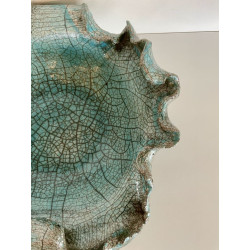 Coupe décorative unique en céramique raku bleu turquoise