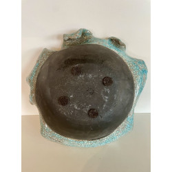Coupe décorative unique en céramique raku bleu turquoise