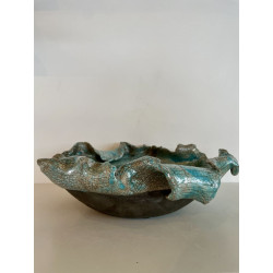 Coupe décorative unique en céramique raku bleu turquoise