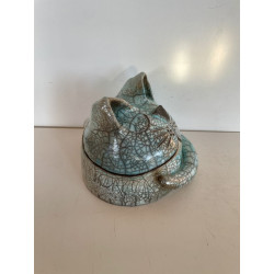 Chat céramique raku bleu