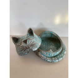 Blue Raku ceramic cat