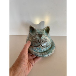 Chat céramique raku bleu