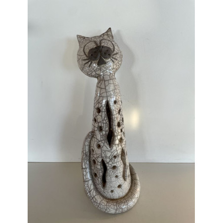 Grand Chat Photophore "Simba" Céramique Raku