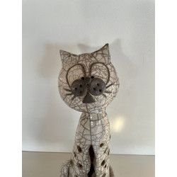 Grand Chat Photophore "Simba" Céramique Raku