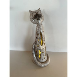 Grand Chat Photophore "Simba" Céramique Raku