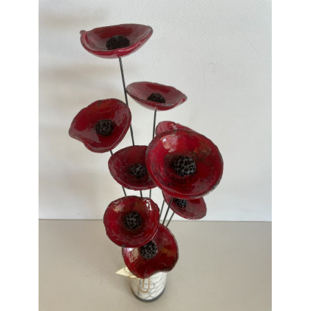 Bel ensemble vase et fleurs bleu turquoise en céramique raku