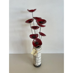 Bel ensemble vase et fleurs bleu turquoise en céramique raku