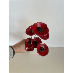 Bel ensemble vase et fleurs bleu turquoise en céramique raku