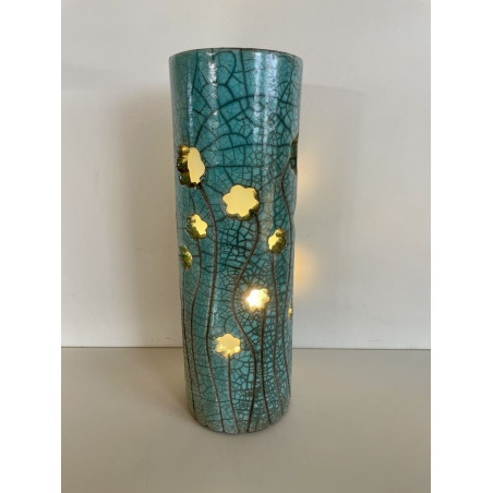 Pièce unique pour cette lampe d'ambiance en céramique Raku Bleue