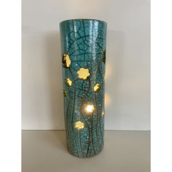Pièce unique pour cette lampe d'ambiance en céramique Raku Bleue