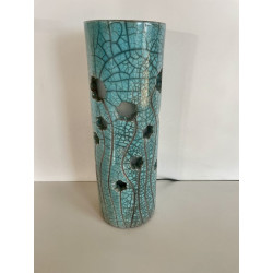 Pièce unique pour cette lampe d'ambiance en céramique Raku Bleue